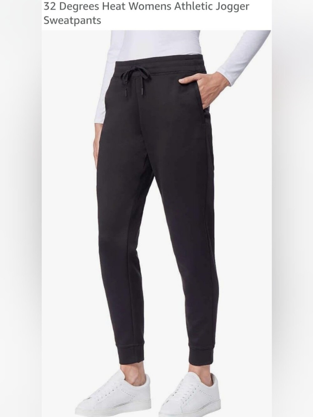 32 Degrees Women's Athletic Cargo Jogger Sweatpants Black Drawstring Large